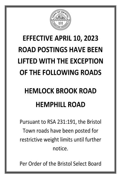 Road Postings lifted april 10 2023