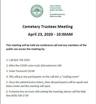 Cemetery Trustees Meeting April 23, 2020