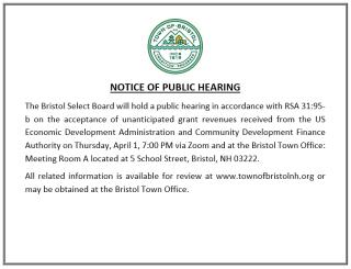 Bristol Select Board Public Hearing Notice