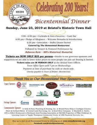 Bicentennial Dinner Schedule