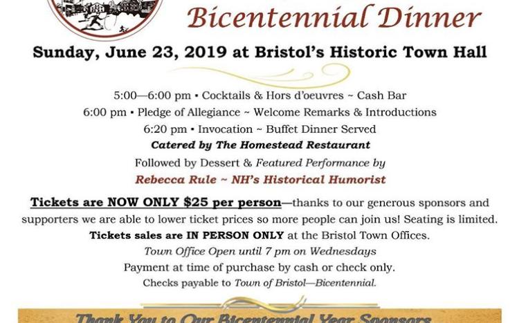 Bicentennial Dinner Schedule