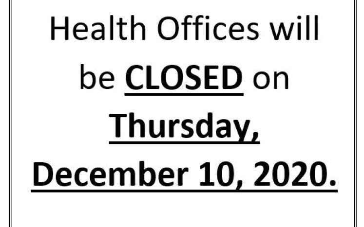 The Land Use, Assessing and Health offices will be closed on Thursday, December 10, 2020.